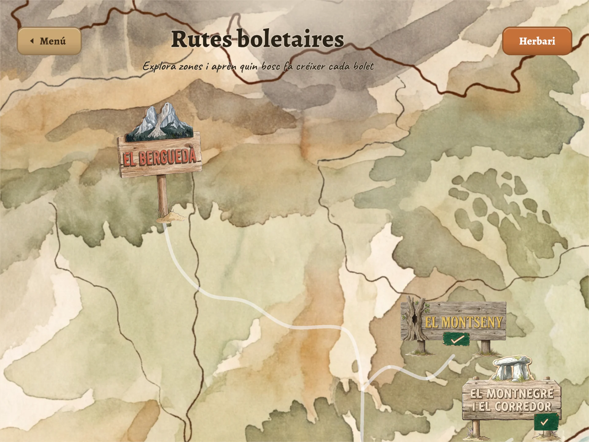 Mapa de les rutes boletaires i les zones del joc